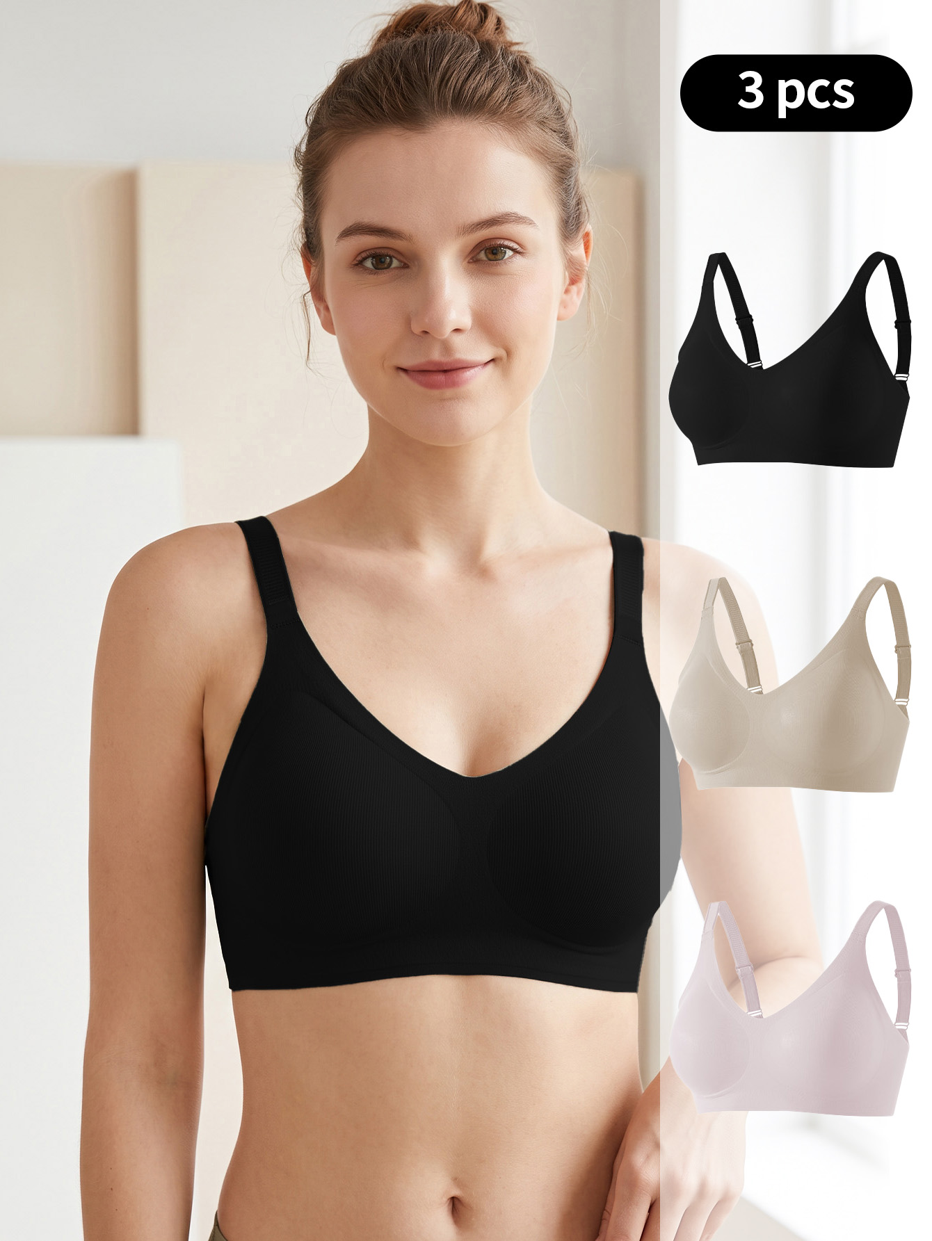 Wirefree Bra Comfort - 3-teiliges Set für Damen, nahtloser, gestrickter,